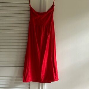 Velvet Petite SZ Small Strapless Dress w/ Tie Back Coral Red Stretchy